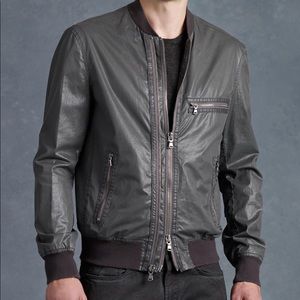 John Varvatos Gray Waxed Bomber Jacket